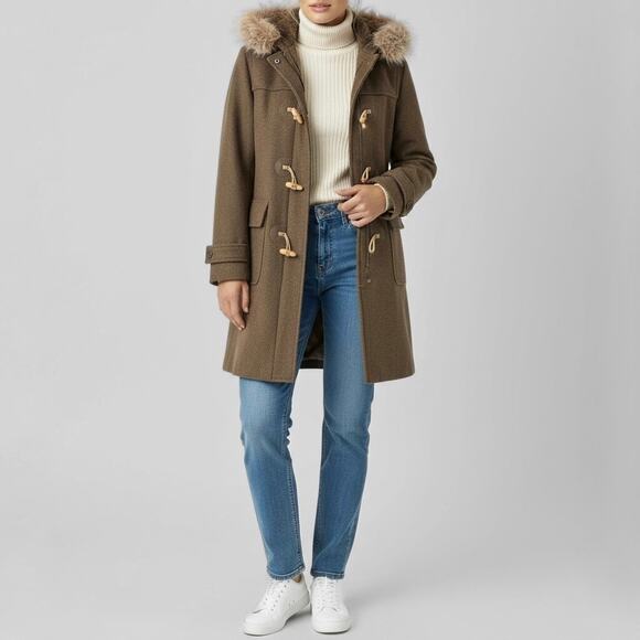 J Crew Wool Duffle Toggle Coat Parka S Shearling Fur Insulated Heritage Green - Picture 4 of 12